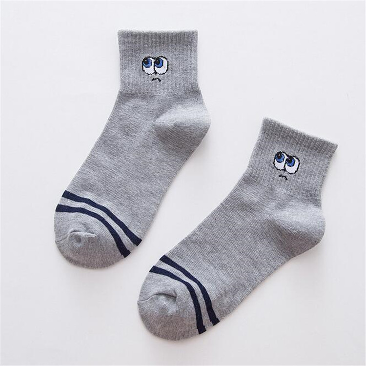 5 Pairs Fall Winter Adult Cotton Creative Eyes Ankle Socks Two Bars Sporty Casual Striped Socks